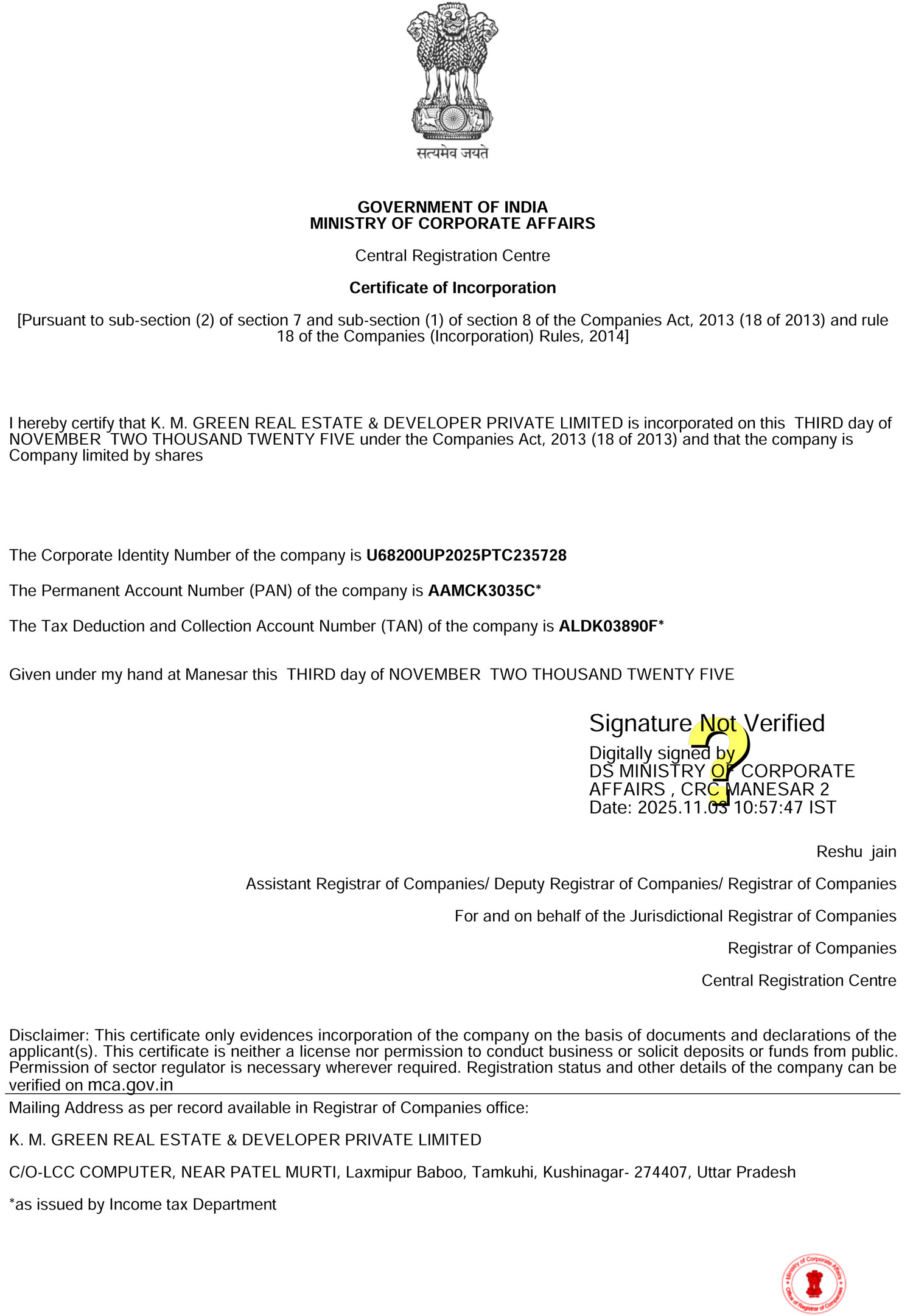 Certificate of Incorporation